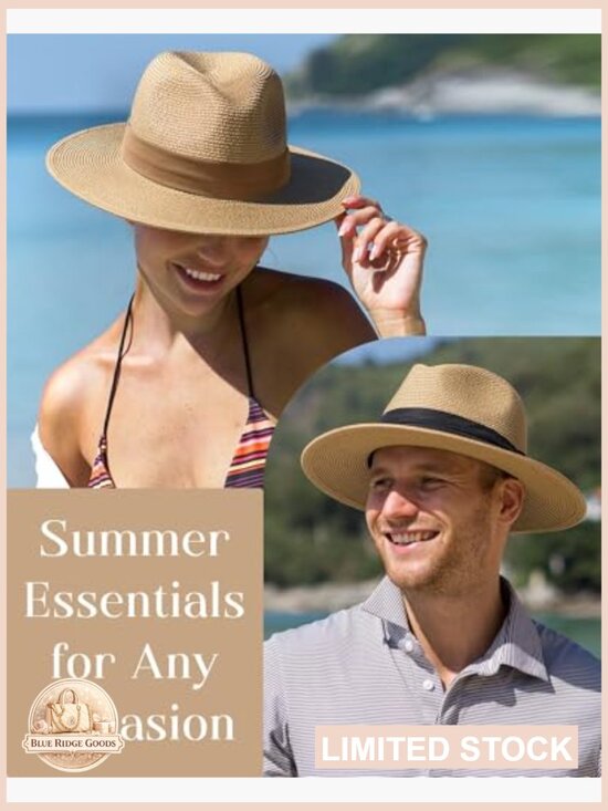 Wide Brim Straw Fedora Sun Hat UPF 80+ Lightweight Packable Adjustable Chin main image 6